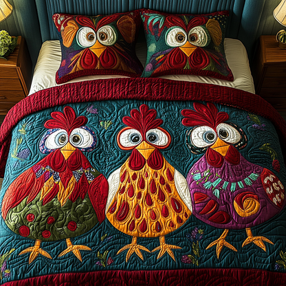 Cluck Cluster 3-Piece Quilted Bedding Set NCU0VH749