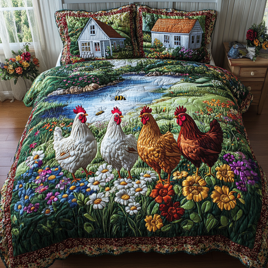 Cluck Life 3-Piece Quilted Bedding Set NCU0DK7155