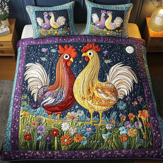 Cluck and Bloom 3-Piece Quilted Bedding Set NCU0TH2231