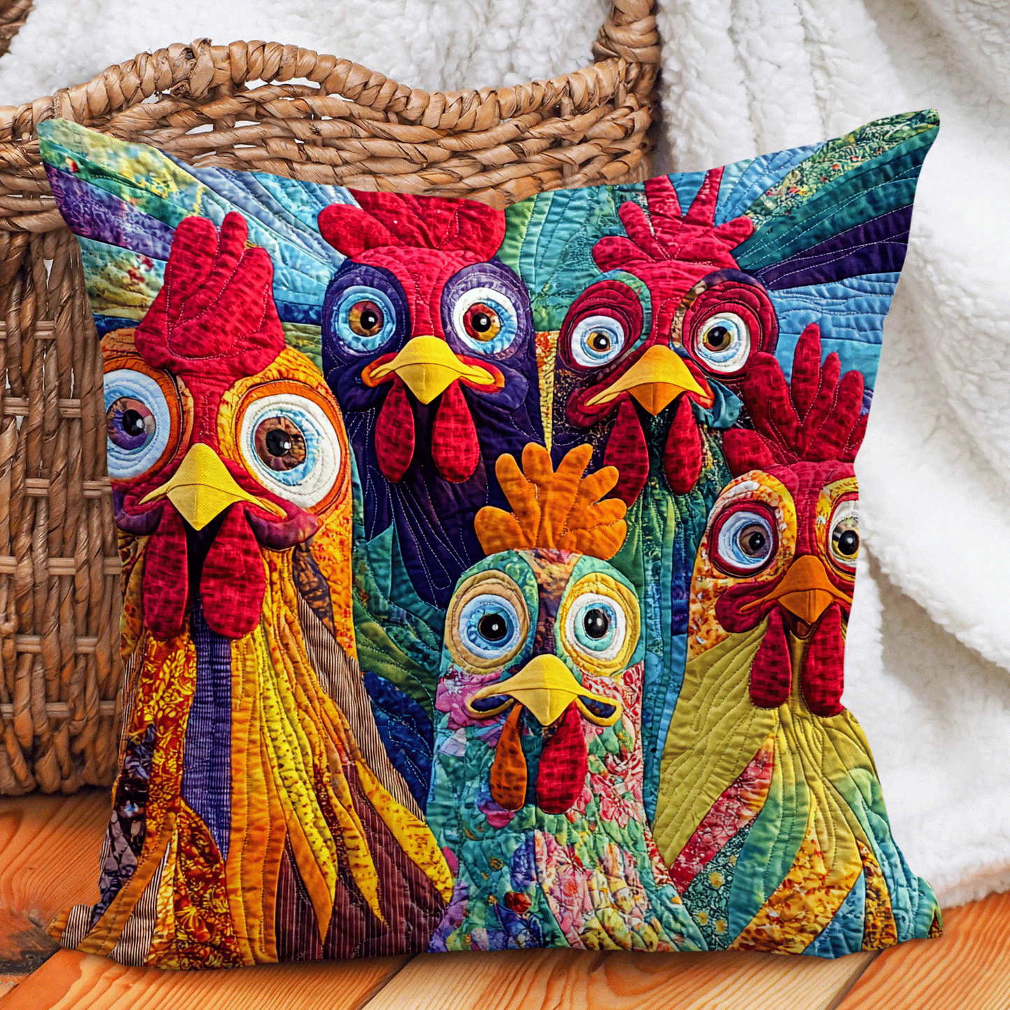 Cluckin Crazy Quilted Pillow Case NCU0DV3962