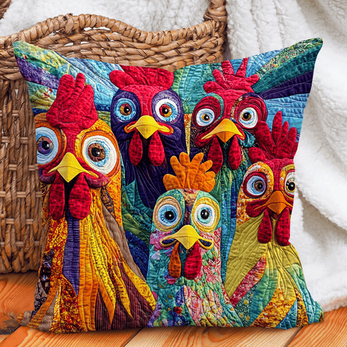 Cluckin Crazy Quilted Pillow Case NCU0DV3962