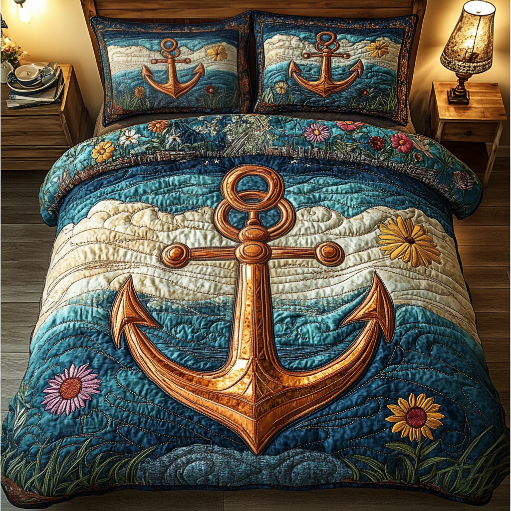Coastal Anchor 3-Piece Quilted Bedding Set NCU0DK3986