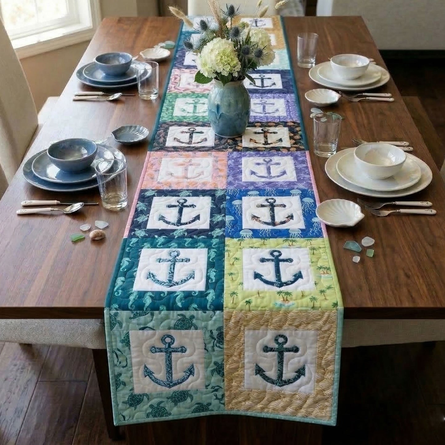 Coastal Anchors Quilted Table Runner NCU0NT12497