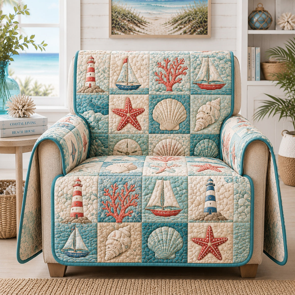 Coastal Beacon Sail Quilted Sofa Cover NCU0VL3962