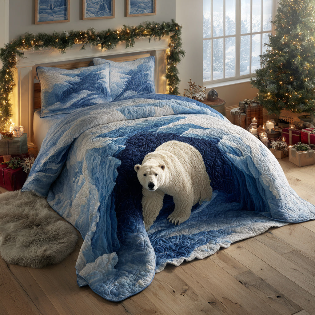 Coastal Bear Flow 3-Piece Quilted Bedding Set NCU0HH1402