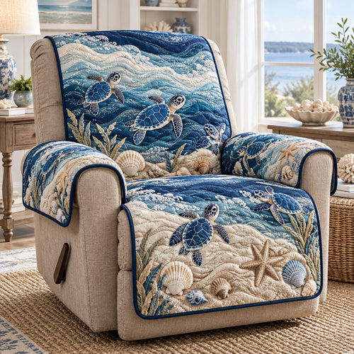 Coastal Blue Turtle Quilted Sofa Cover NCU0DV10352
