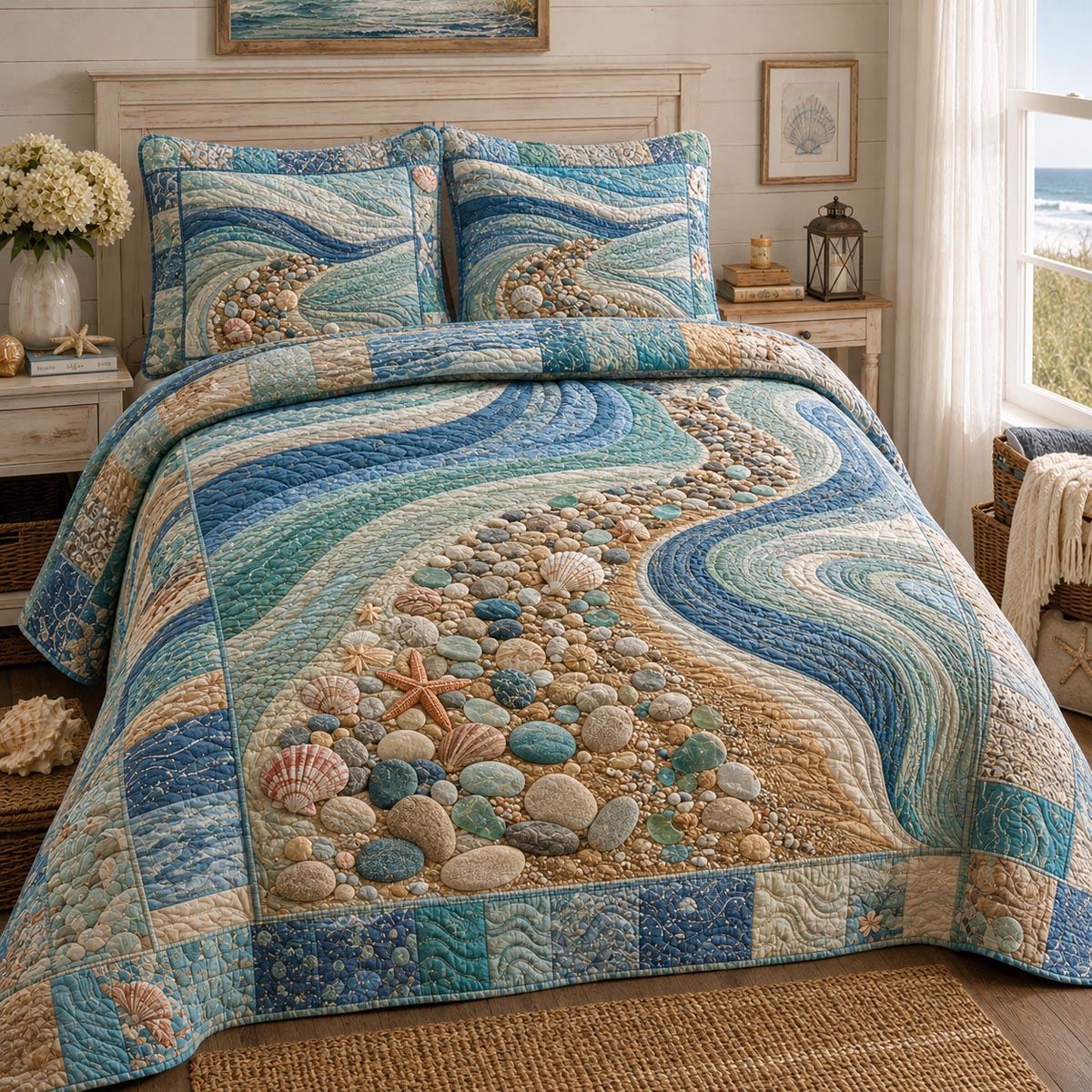 Coastal Breeze 3-Piece Quilted Bedding Set NCU0DV9796