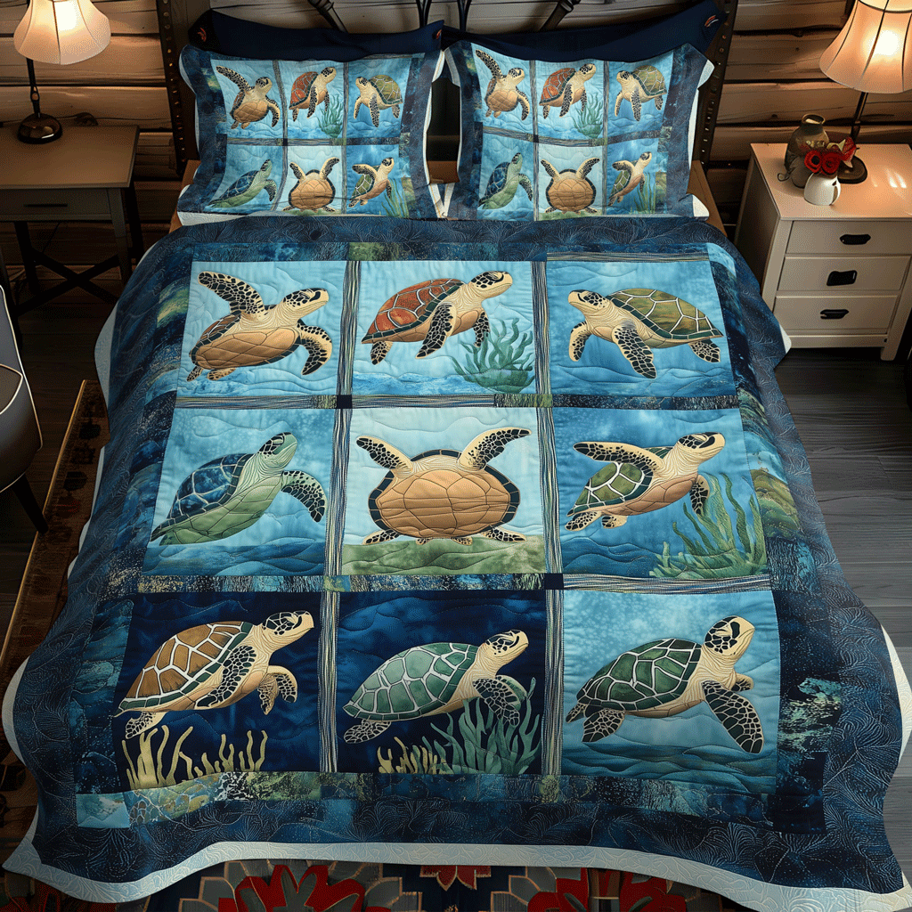 Coastal Calm 3-Piece Quilted Bedding Set NCU0TL1135