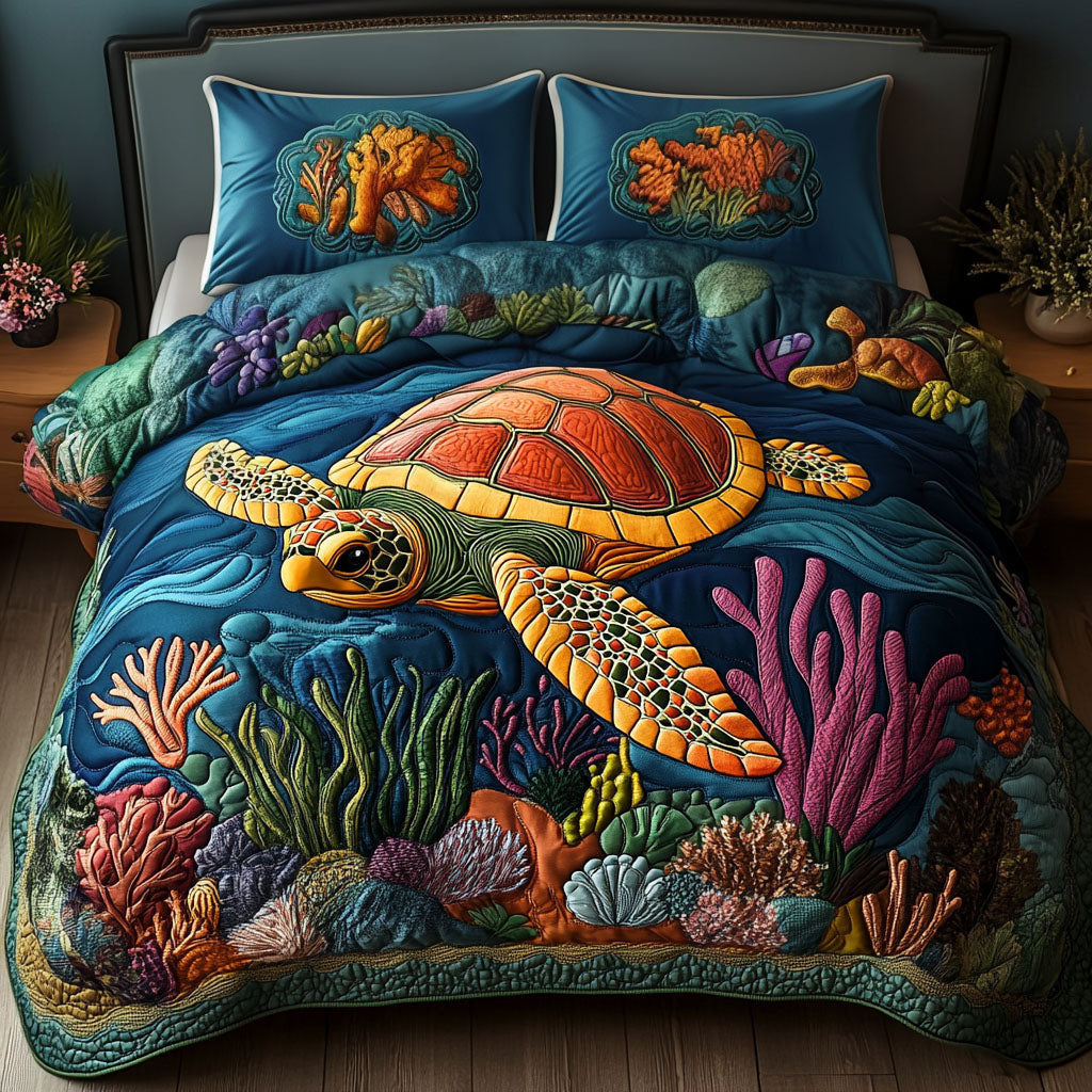 Coastal Compass 3-Piece Quilted Bedding Set NCU0PT2398