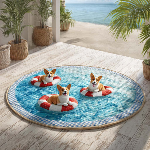 Coastal Corgi Quilted Round Mat NCU0HH1931