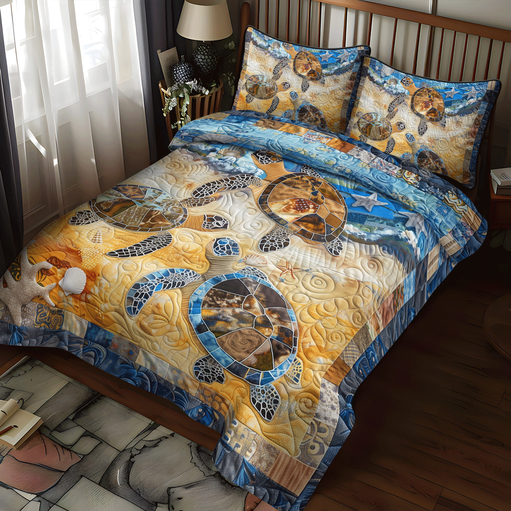 Coastal Crawl 3-Piece Quilted Bedding Set NCU0TH1340