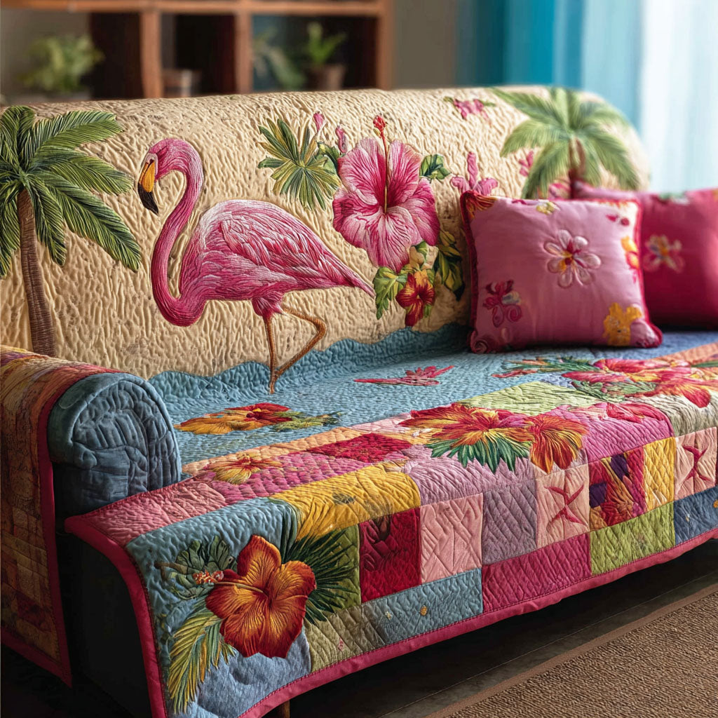 Coastal Flamingo Quilted Sofa Cover NCU0TD2202