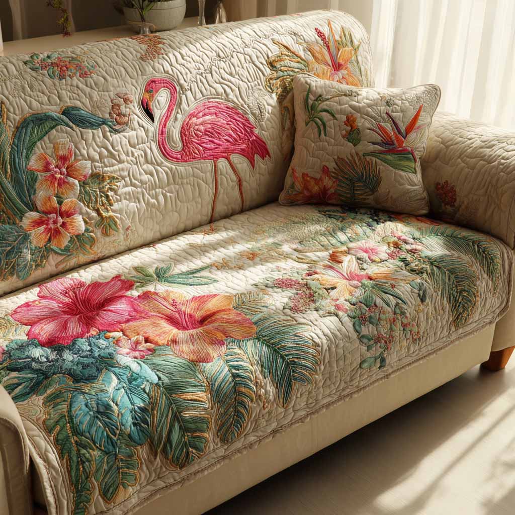 Coastal Flamingo Quilted Sofa Cover NCU0XD2613