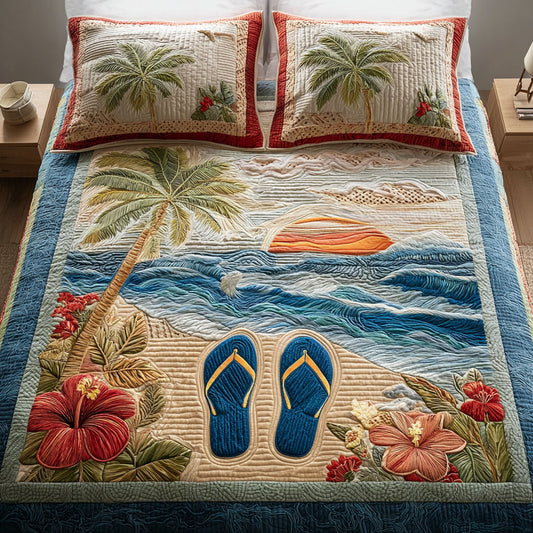 Coastal Flip Flops 3-Piece Quilted Bedding Set NCU0TD2660