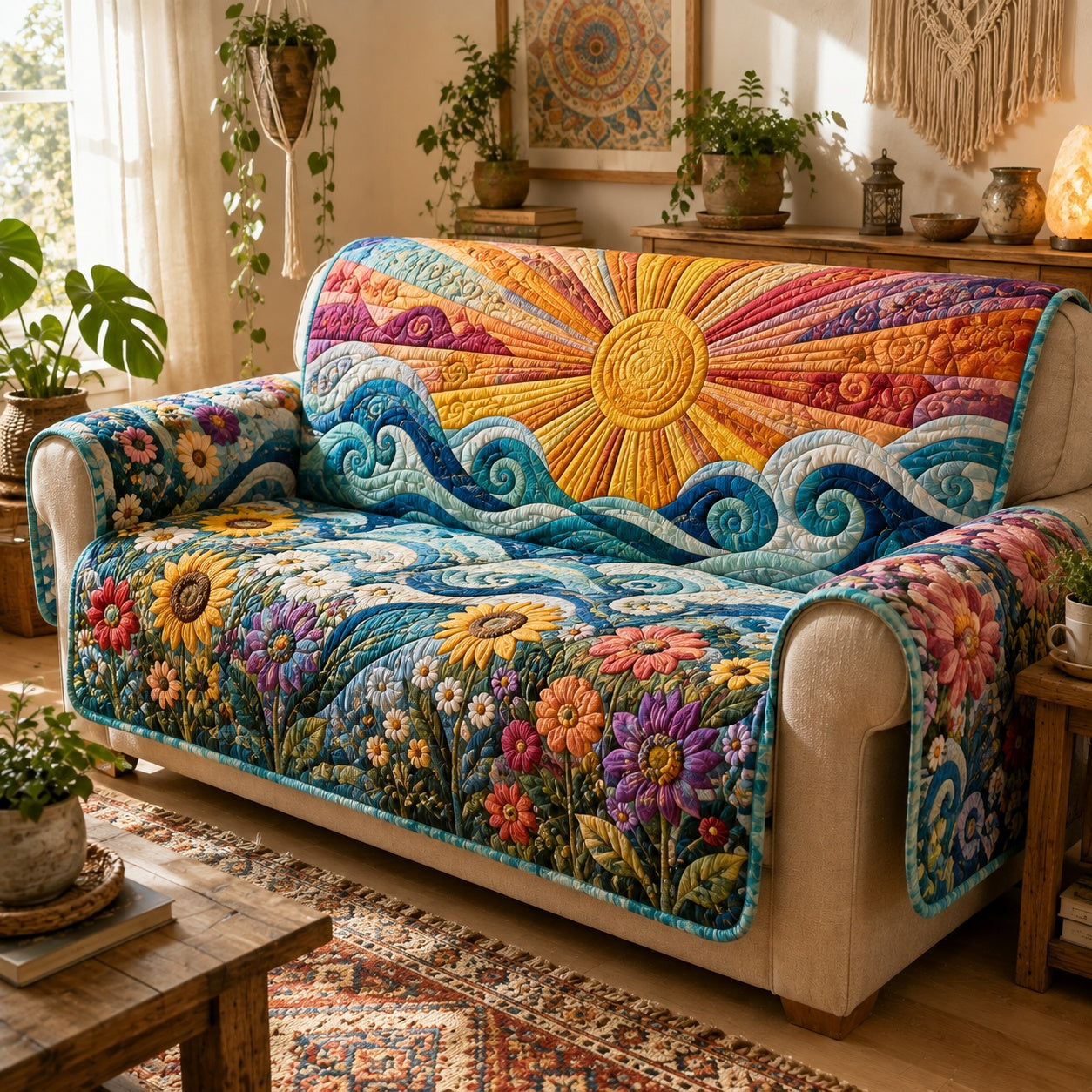 Coastal Flora Illumination Quilted Sofa Cover NCU0VL3879