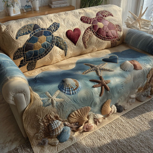 Coastal Heart Turtles Quilted Sofa Cover NCU0PT10757