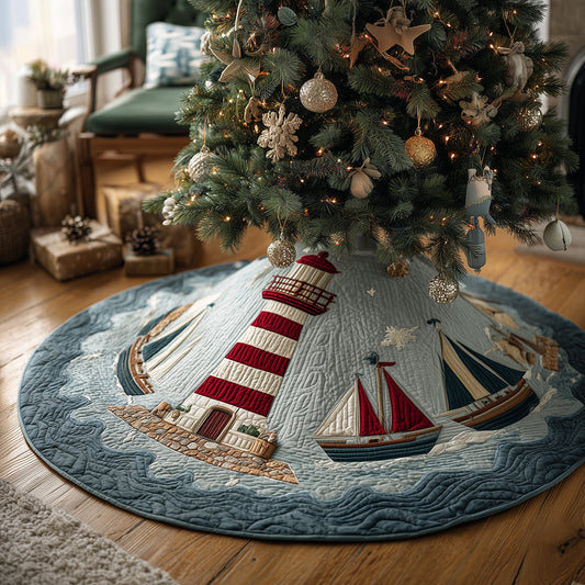 Coastal Lighthouse Christmas Quilted Tree Skirt NCU0TH3692