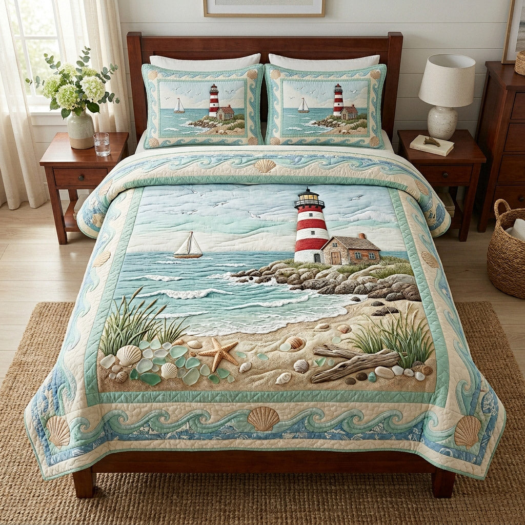 Coastal Lighthouse Haven 3-Piece Quilted Bedding Set NCU0HH2015