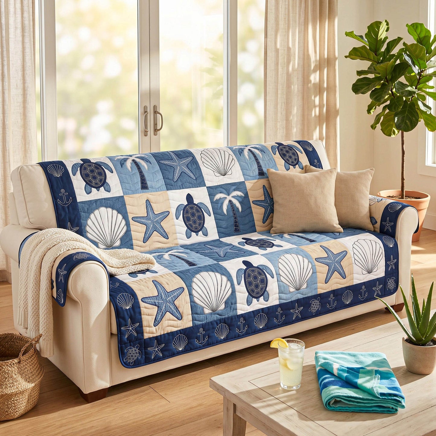 Coastal Patch Quilted Sofa Cover NCU0TD2826