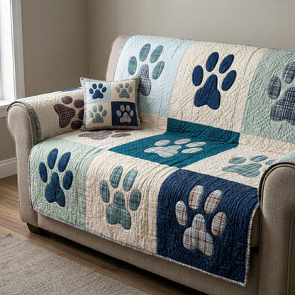 Coastal Plaid Paws Quilted Sofa Cover NCU0NT12417