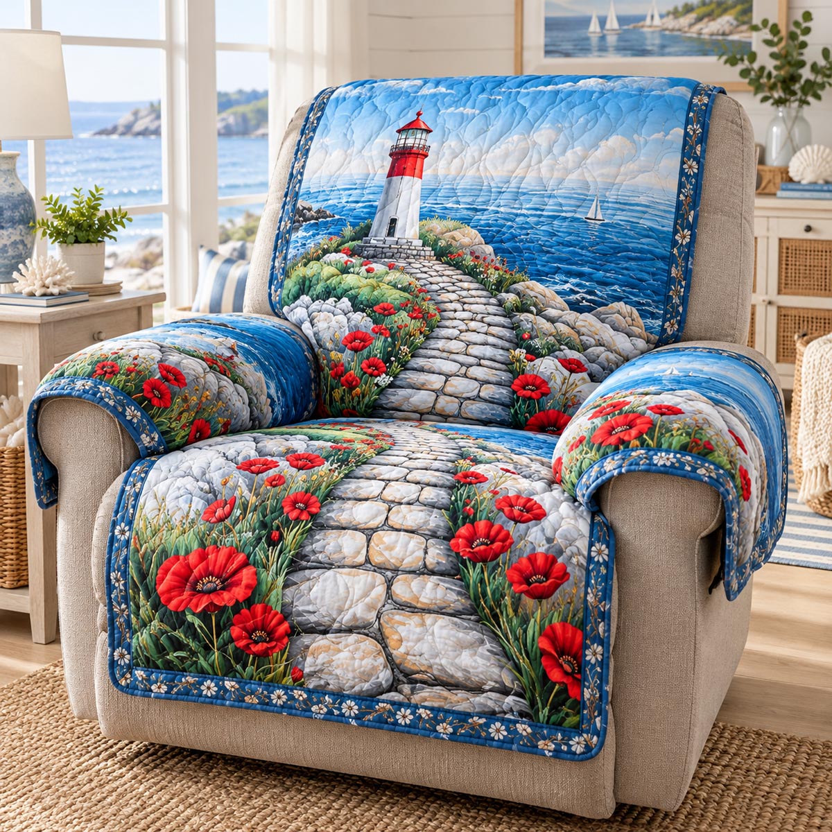 Coastal Poppy Path Quilted Sofa Cover NCU0DV10321