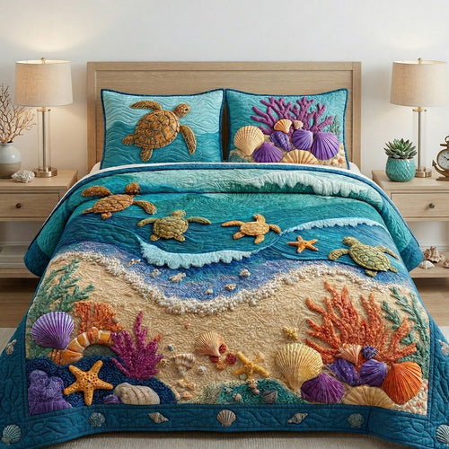 Coastal Shells 3-Piece Quilted Bedding Set NCU0NT12701