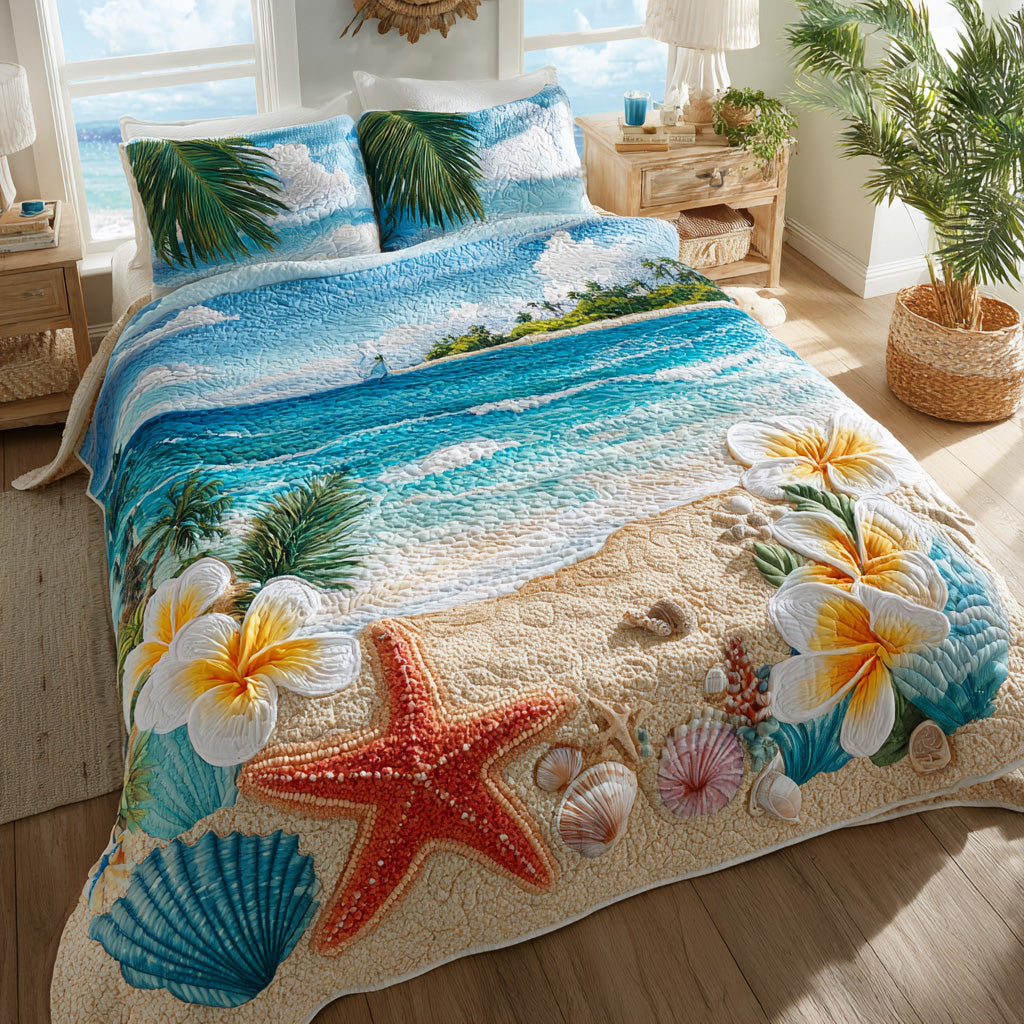 Coastal Shells 3-Piece Quilted Bedding Set NCU0VL3475