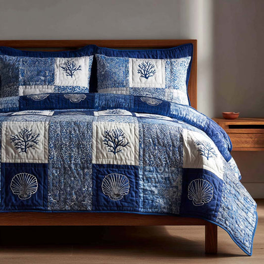 Coastal Shells 3-Piece Quilted Bedding Set NCU0XD2233