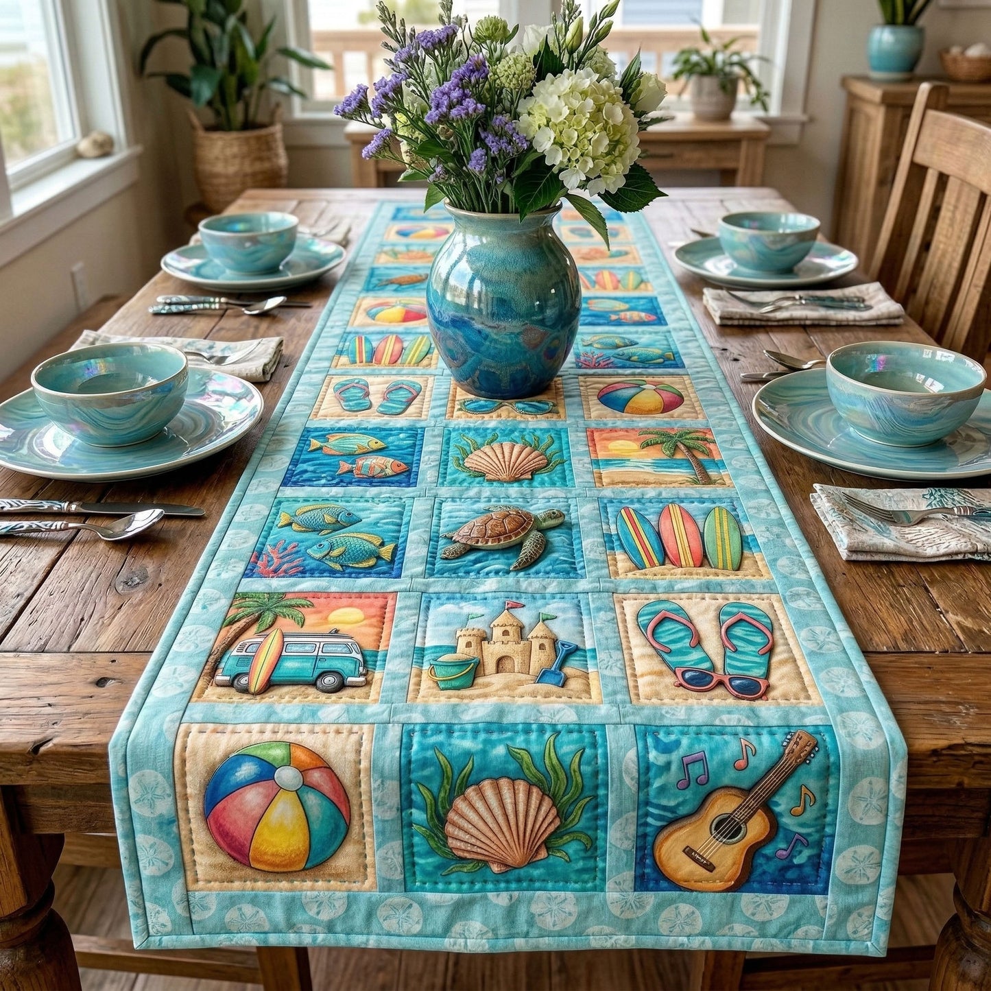 Coastal Summer Quilted Table Runner NCU0NT12502