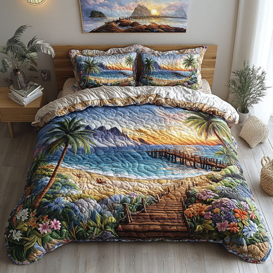 Coastal Sunset Calm 3-Piece Quilted Bedding Set NCU0PT5892