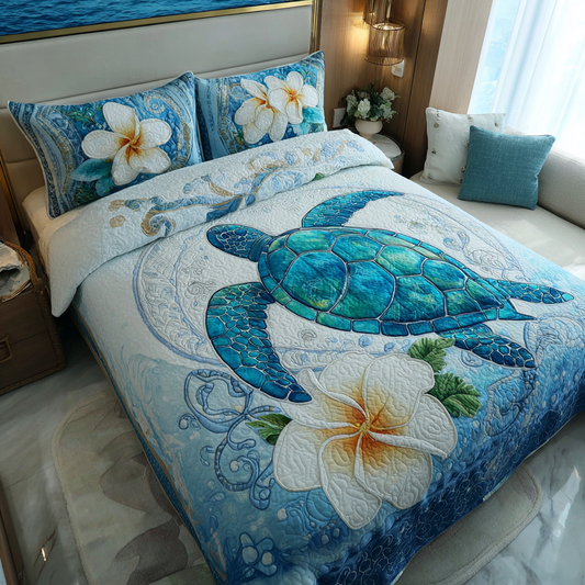 Coastal Turtle 3-Piece Quilted Bedding Set NCU0DK8435