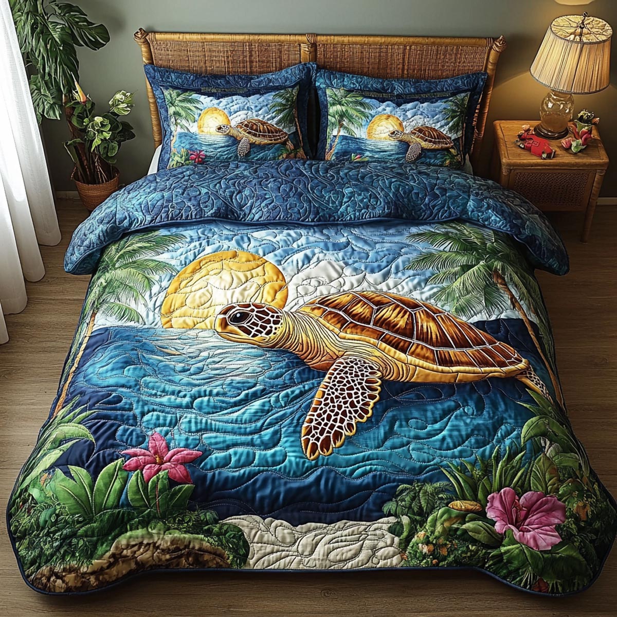 Coastal Turtle 3-Piece Quilted Bedding Set NCU0DV9450