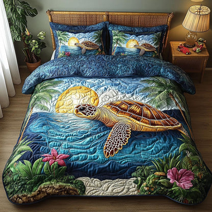Coastal Turtle 3-Piece Quilted Bedding Set NCU0DV9450
