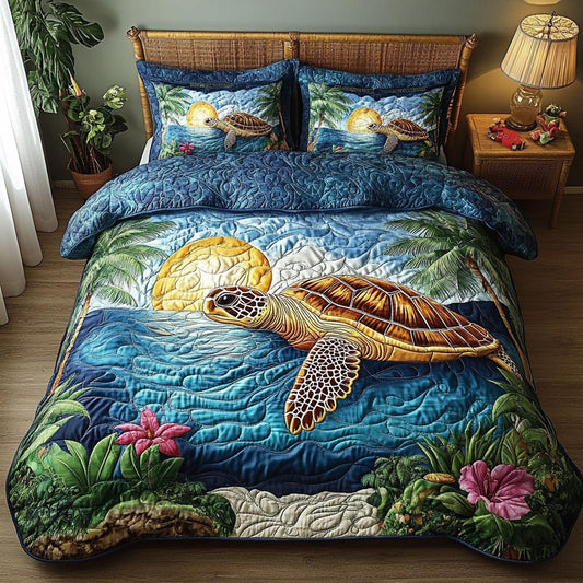 Coastal Turtle 3-Piece Quilted Bedding Set NCU0DV9450