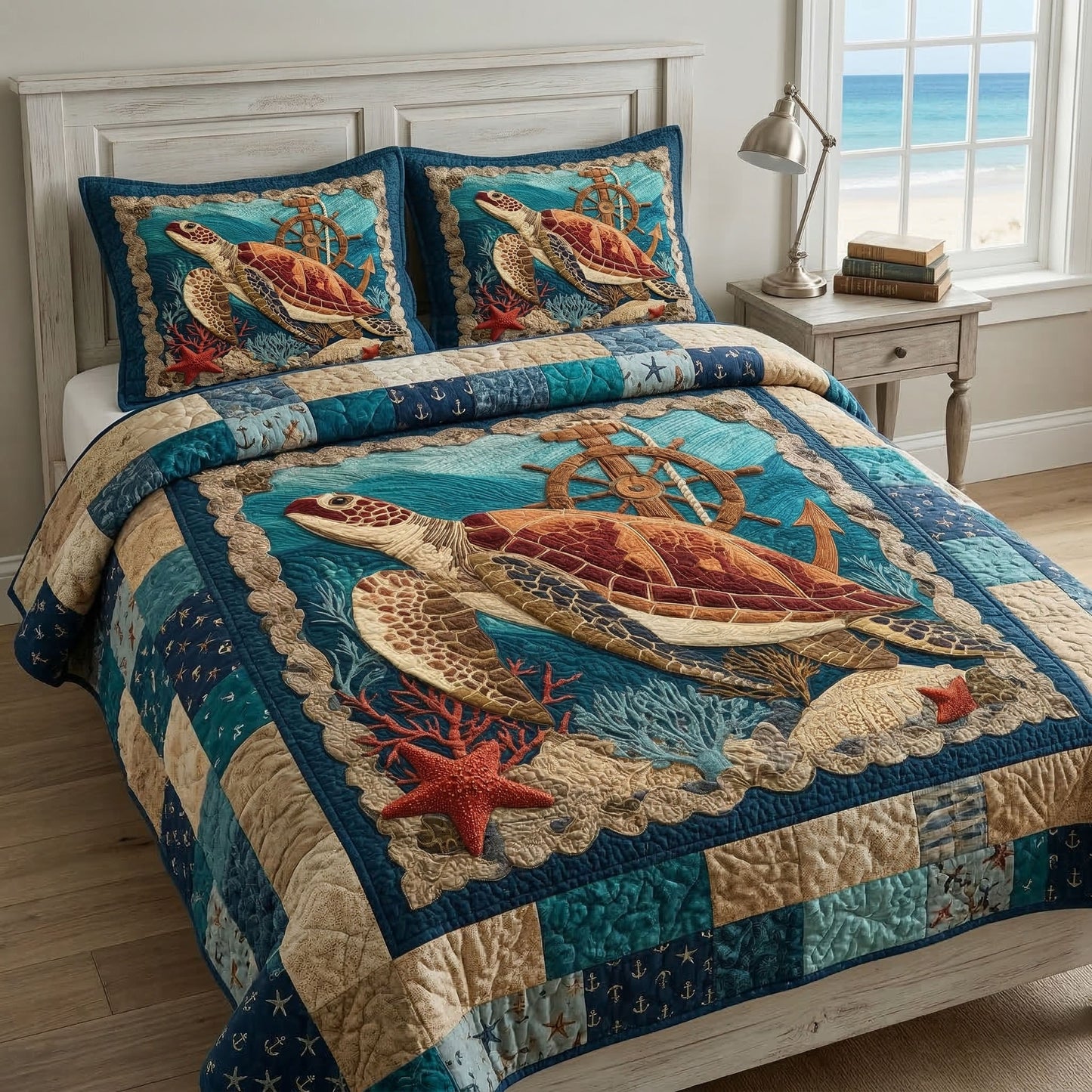 Coastal Turtle 3-Piece Quilted Bedding Set NCU0NT12508