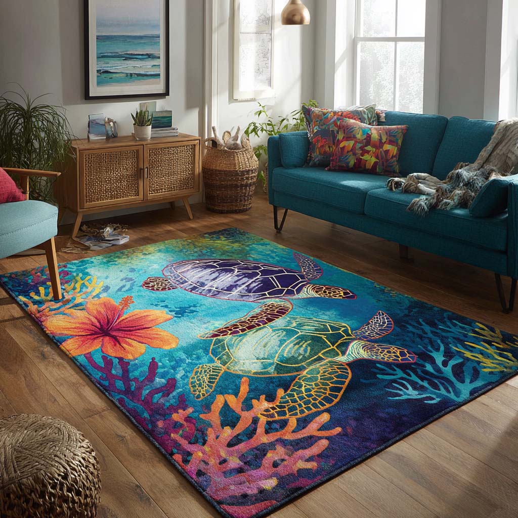 Colorful Turtle Rug Coastal Turtle Area Rug NCU0NT10054 – Vantique