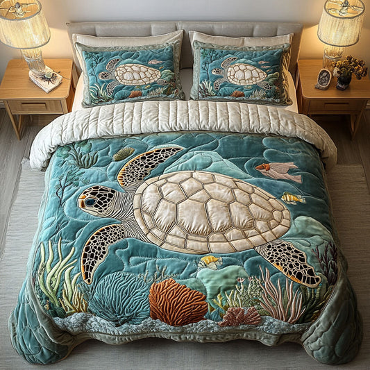 Coastal Turtle Haven 3-Piece Quilted Bedding Set NCU0NT4221