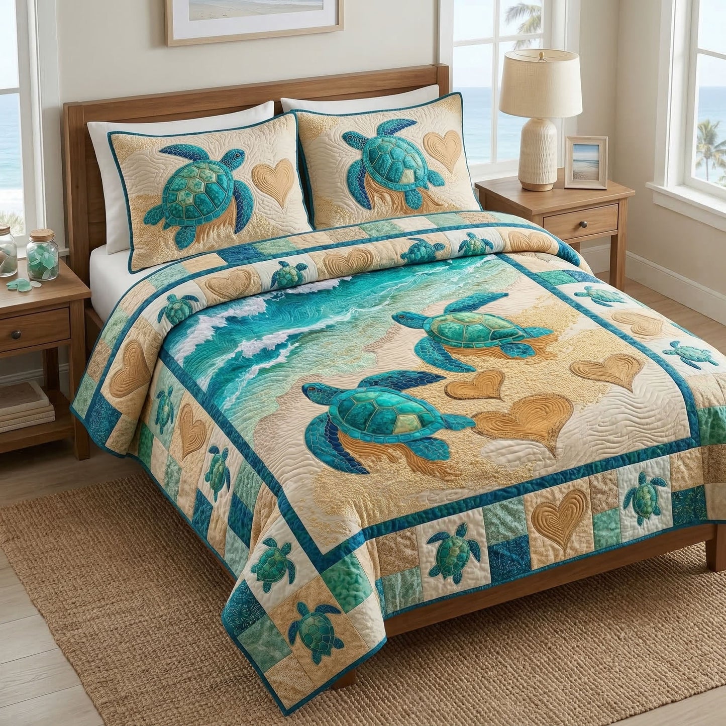Coastal Turtle Love 3-Piece Quilted Bedding Set NCU0NT12518