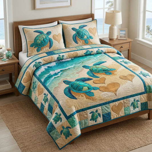 Coastal Turtle Love 3-Piece Quilted Bedding Set NCU0NT12518