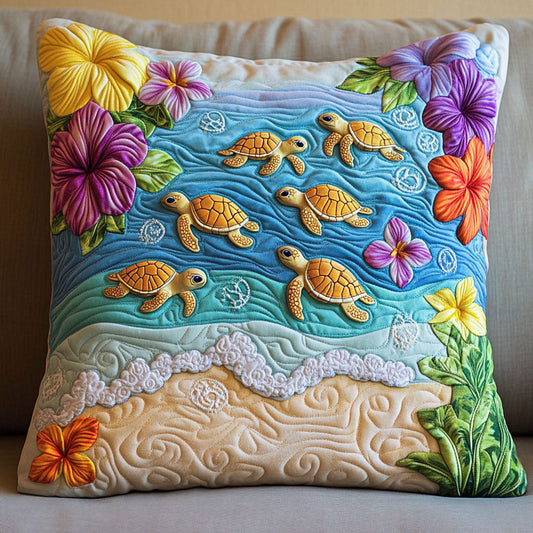 Coastal Turtle Parade Quilted Pillow Case NCU0NT7062