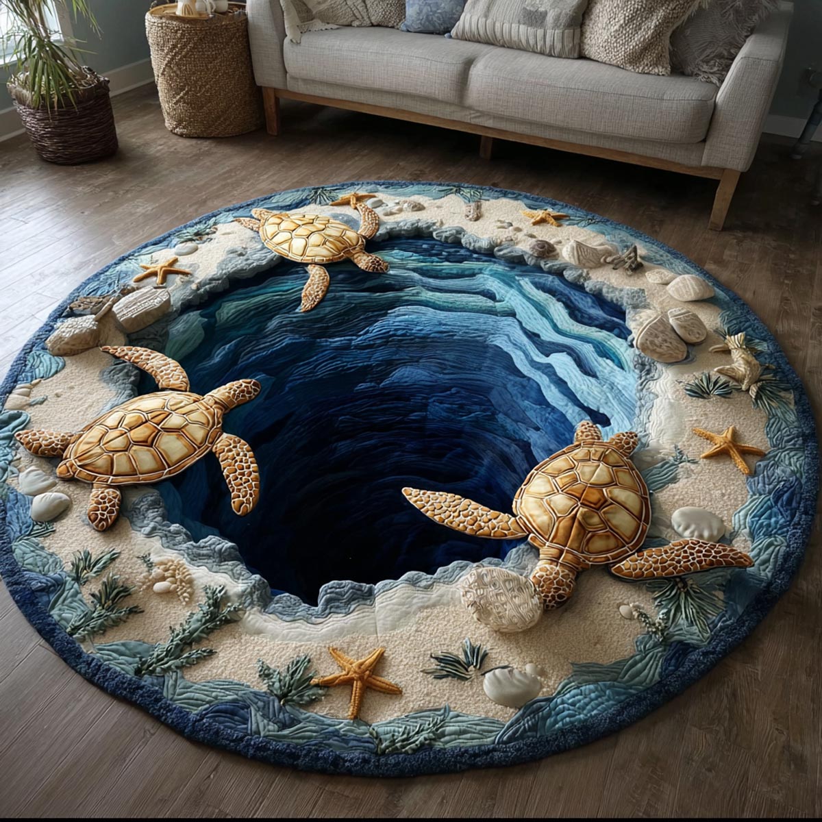 Coastal Turtle Quilted Round Mat NCU0DV9625