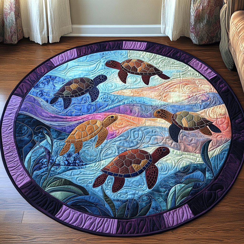 Coastal Turtle Quilted Round Mat NCU0TL1433