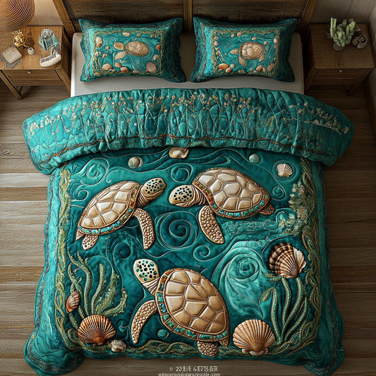Coastal Turtle Stroll 3-Piece Quilted Bedding Set NCU0NT7100
