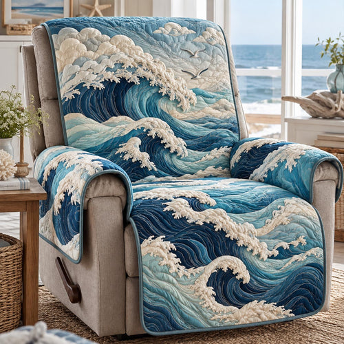 Coastal Wave Crest Quilted Sofa Cover NCU0DV10357