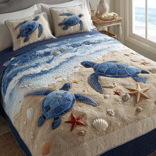 Coastal Waves 3-Piece Quilted Bedding Set NCU0DV9464