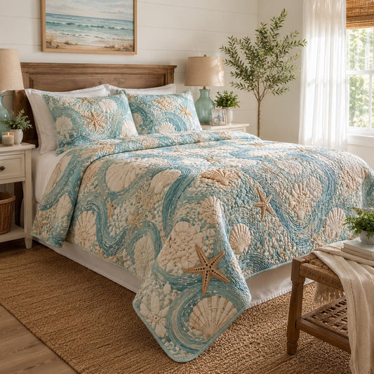 Coastal Waves 3-Piece Quilted Bedding Set NCU0DV9932