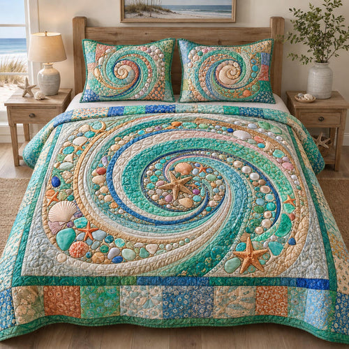 Coastal Whirl 3-Piece Quilted Bedding Set NCU0DV9776