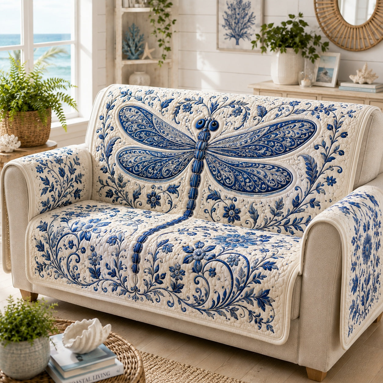 Cobalt Azure Hover Quilted Sofa Cover NCU0VL3833