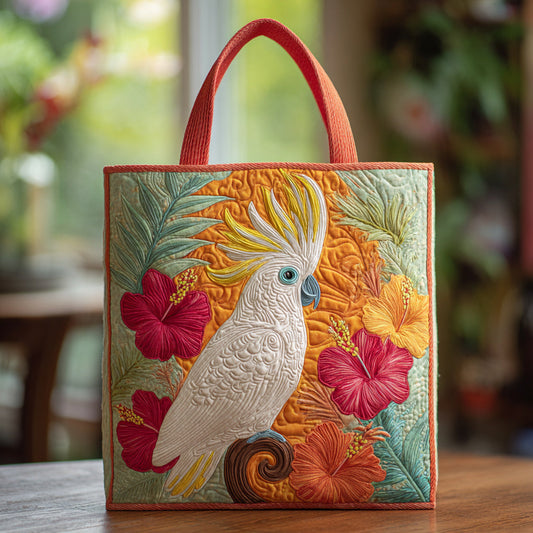 Cockatoo Hibiscus Flowers Quilted Tote Bag NCU0HH114
