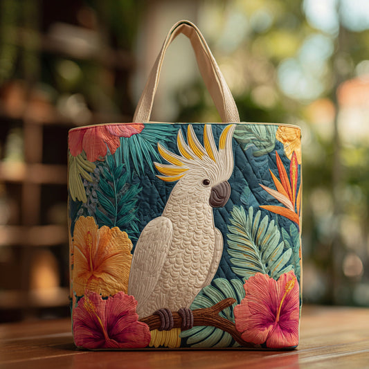 Cockatoo Tropical Foliage Quilted Tote Bag NCU0HH115